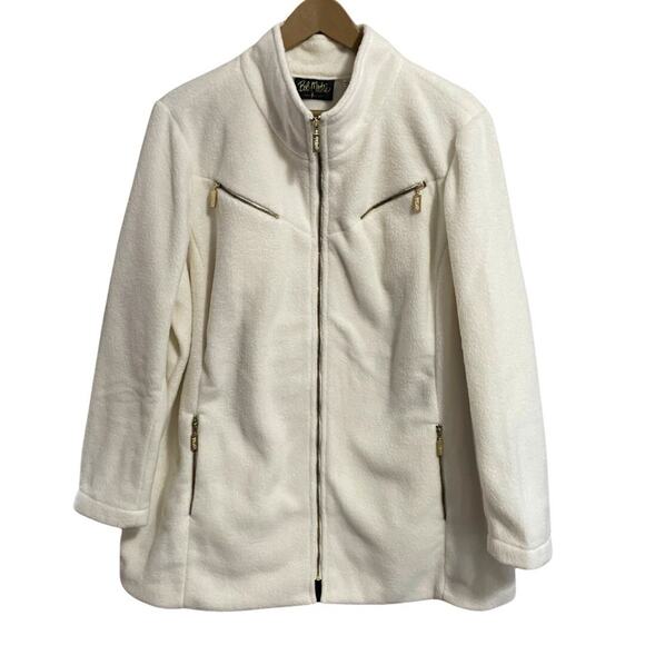Bob Mackie Jackets & Blazers - Bob Mackie Zip Front Fleece Coat Size 2X Ivory Gold Zipper Accents Pockets NEW